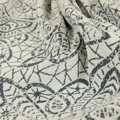 Voyage Designer Medallion Pattern In Cream Grey Pattern Soft Chenille Upholstery Fabric JO-421