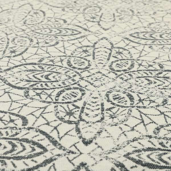 Voyage Designer Medallion Pattern In Cream Grey Pattern Soft Chenille Upholstery Fabric JO-421