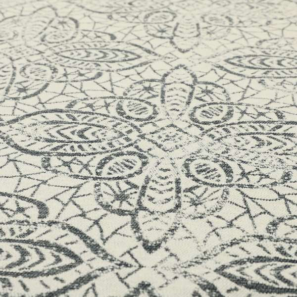 Voyage Designer Medallion Pattern In Cream Grey Pattern Soft Chenille Upholstery Fabric JO-421 - Handmade Cushions