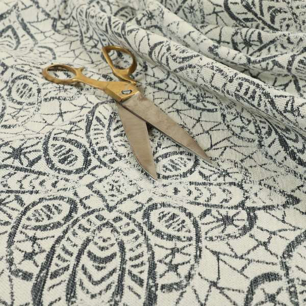 Voyage Designer Medallion Pattern In Cream Grey Pattern Soft Chenille Upholstery Fabric JO-421 - Made To Measure Curtains