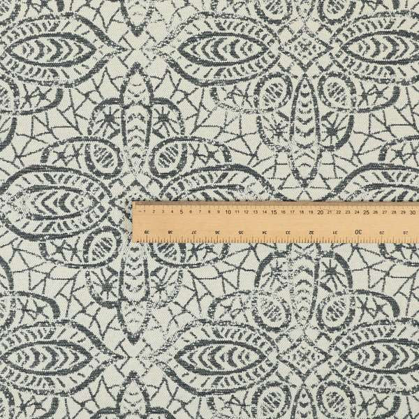 Voyage Designer Medallion Pattern In Cream Grey Pattern Soft Chenille Upholstery Fabric JO-421 - Made To Measure Curtains