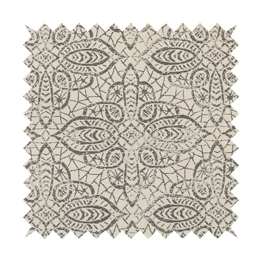 Voyage Designer Medallion Pattern In Cream With Brown Background Pattern Soft Chenille Upholstery Fabric JO-422