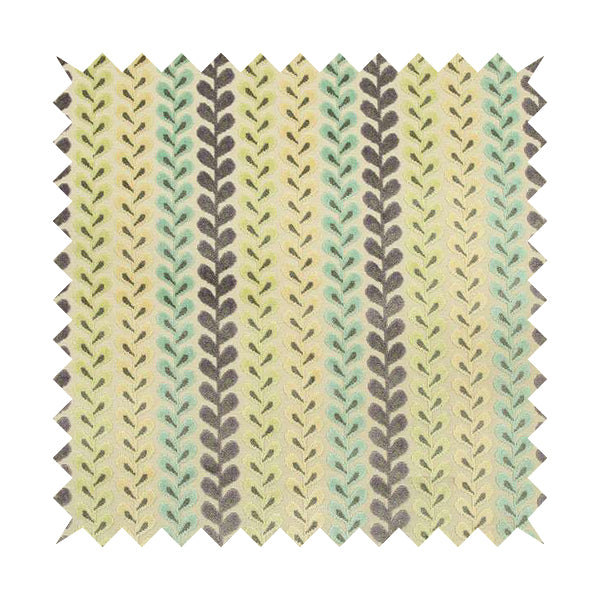 Ziani Cut Velvet Fabric In Leaf Stem Pattern Winter Yellow Teal Purple Colour JO-428