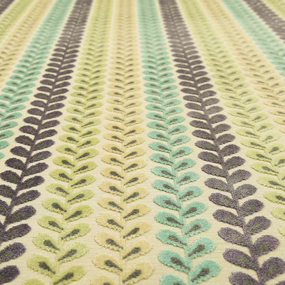 Ziani Cut Velvet Fabric In Leaf Stem Pattern Winter Yellow Teal Purple Colour JO-428