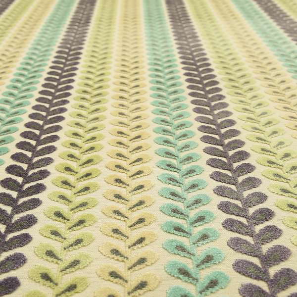 Ziani Cut Velvet Fabric In Leaf Stem Pattern Winter Yellow Teal Purple Colour JO-428 - Made To Measure Curtains