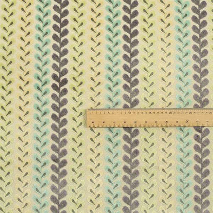 Ziani Cut Velvet Fabric In Leaf Stem Pattern Winter Yellow Teal Purple Colour JO-428 - Roman Blinds