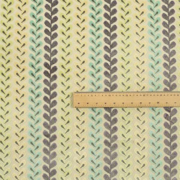 Ziani Cut Velvet Fabric In Leaf Stem Pattern Winter Yellow Teal Purple Colour JO-428