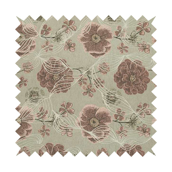 Blossom Floral Pattern Fabric In Pink Grey Colour Woven Soft Chenille Fabric JO-430 - Roman Blinds