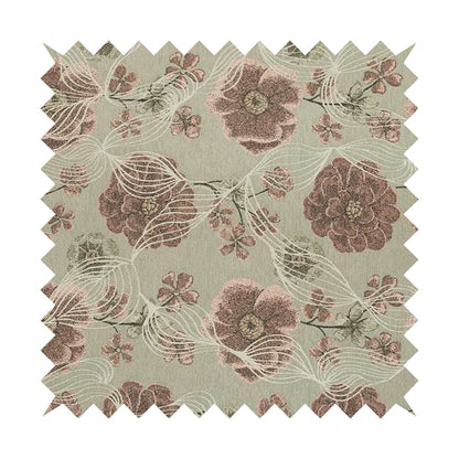 Blossom Floral Pattern Fabric In Pink Grey Colour Woven Soft Chenille Fabric JO-430 - Made To Measure Curtains