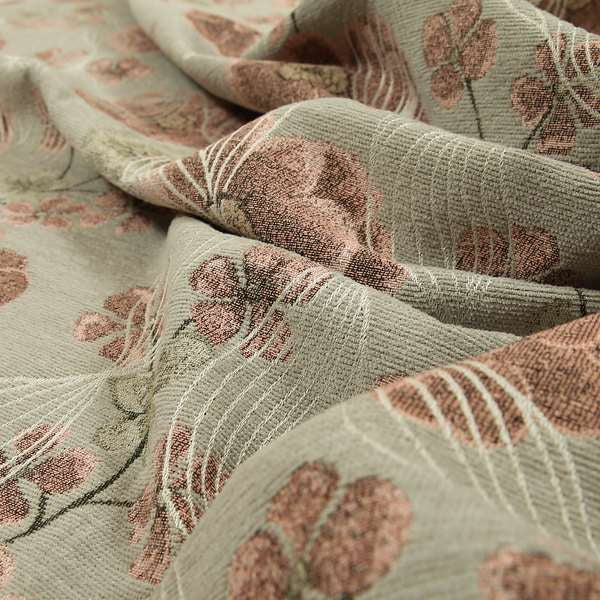 Blossom Floral Pattern Fabric In Pink Grey Colour Woven Soft Chenille Fabric JO-430 - Made To Measure Curtains