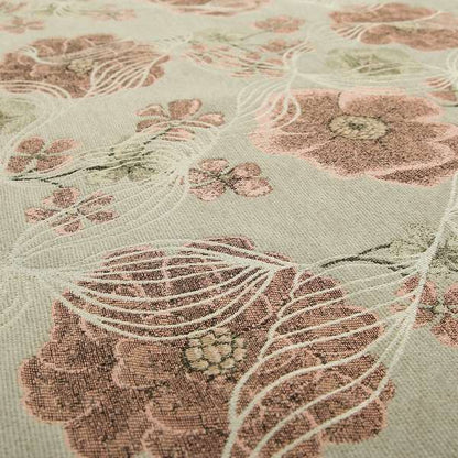 Blossom Floral Pattern Fabric In Pink Grey Colour Woven Soft Chenille Fabric JO-430 - Roman Blinds