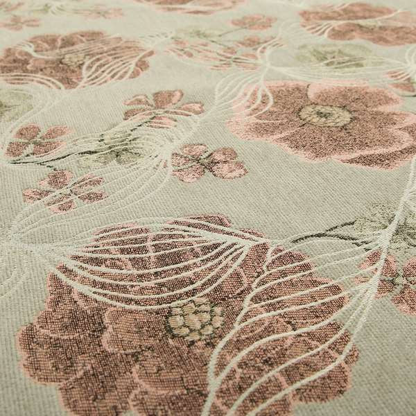 Blossom Floral Pattern Fabric In Pink Grey Colour Woven Soft Chenille Fabric JO-430 - Made To Measure Curtains