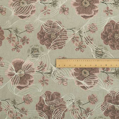 Blossom Floral Pattern Fabric In Pink Grey Colour Woven Soft Chenille Fabric JO-430 - Roman Blinds