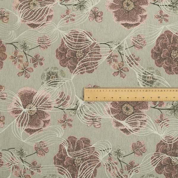 Blossom Floral Pattern Fabric In Pink Grey Colour Woven Soft Chenille Fabric JO-430 - Made To Measure Curtains