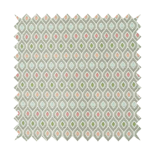 Uzbek Decorative Multi Coloured Trellis Design White Pink Green Peach Colour Soft Chenille Interior Fabric JO-431