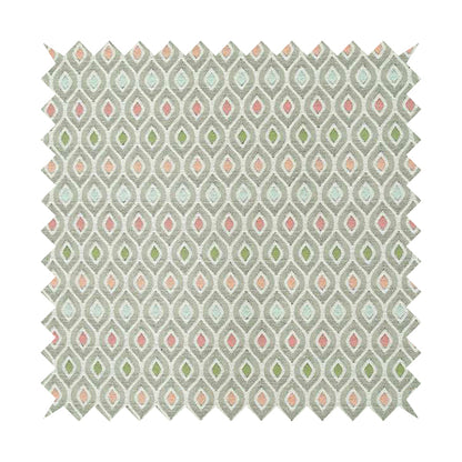 Uzbek Decorative Multi Coloured Trellis Design White Pink Green Peach Colour Soft Chenille Interior Fabric JO-431 - Made To Measure Curtains