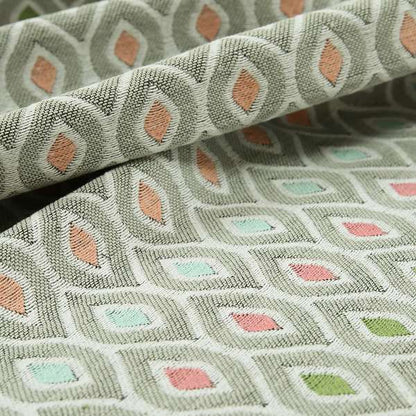 Uzbek Decorative Multi Coloured Trellis Design White Pink Green Peach Colour Soft Chenille Interior Fabric JO-431 - Made To Measure Curtains