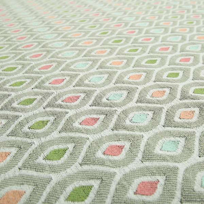 Uzbek Decorative Multi Coloured Trellis Design White Pink Green Peach Colour Soft Chenille Interior Fabric JO-431 - Made To Measure Curtains