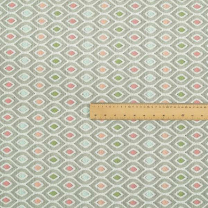 Uzbek Decorative Multi Coloured Trellis Design White Pink Green Peach Colour Soft Chenille Interior Fabric JO-431 - Roman Blinds