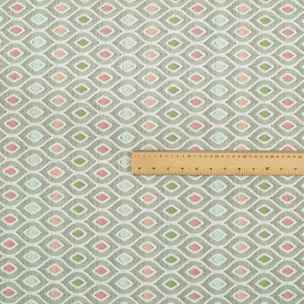 Uzbek Decorative Multi Coloured Trellis Design White Pink Green Peach Colour Soft Chenille Interior Fabric JO-431