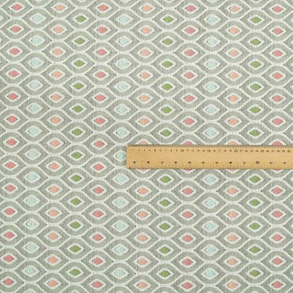 Uzbek Decorative Multi Coloured Trellis Design White Pink Green Peach Colour Soft Chenille Interior Fabric JO-431