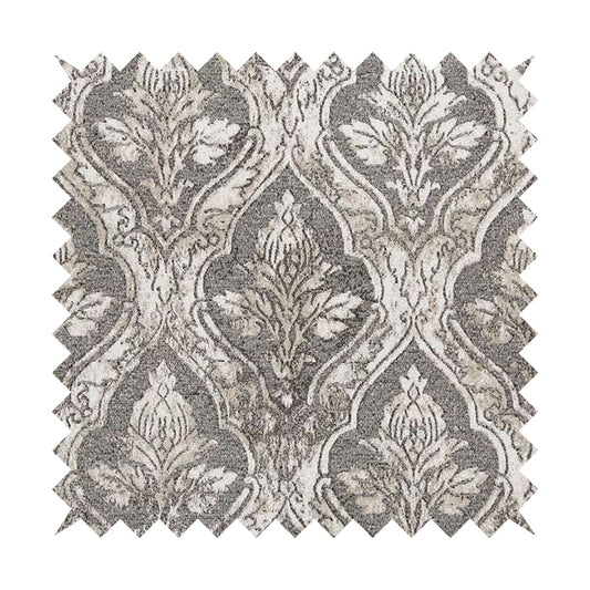 Large Floral Theme Damask Pattern Fabric In White Beige Woven Soft Chenille Fabric JO-432