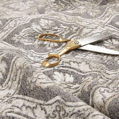 Large Floral Theme Damask Pattern Fabric In White Beige Woven Soft Chenille Fabric JO-432 - Roman Blinds