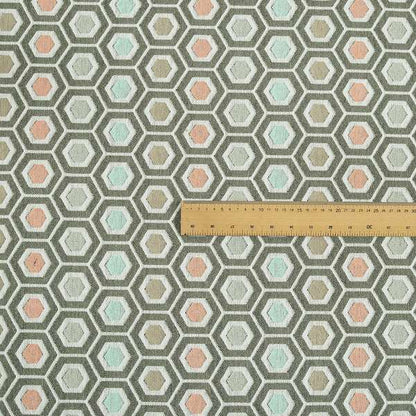 Uzbek Decorative Multi Coloured Hexagon Shaped Pattern Soft Chenille Interior Fabric JO-433 - Roman Blinds