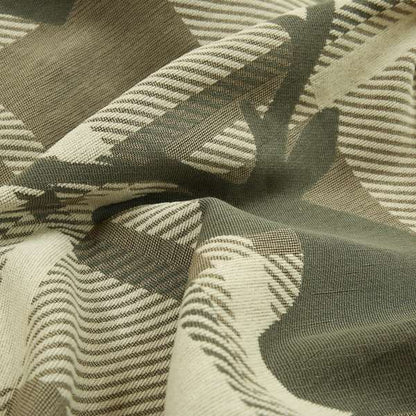 Brown Beige Stag Head Animal On Background Checked Pattern Soft Woven Quality Upholstery Fabric JO-434 - Roman Blinds