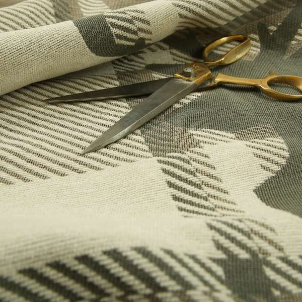 Brown Beige Stag Head Animal On Background Checked Pattern Soft Woven Quality Upholstery Fabric JO-434 - Roman Blinds