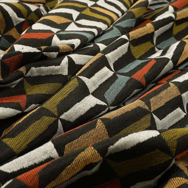 Black White Blue Orange Yellow Green Colours Geometric Design Soft Chenille Upholstery Fabric JO-435 - Made To Measure Curtains