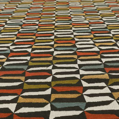 Black White Blue Orange Yellow Green Colours Geometric Design Soft Chenille Upholstery Fabric JO-435