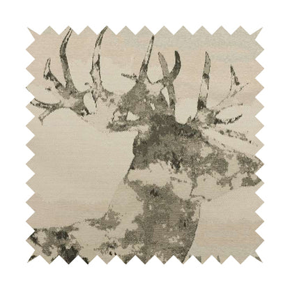 Stag Head Pattern Beige Brown Colour Soft Jacquard Woven Chenille Fabric JO-436 - Roman Blinds