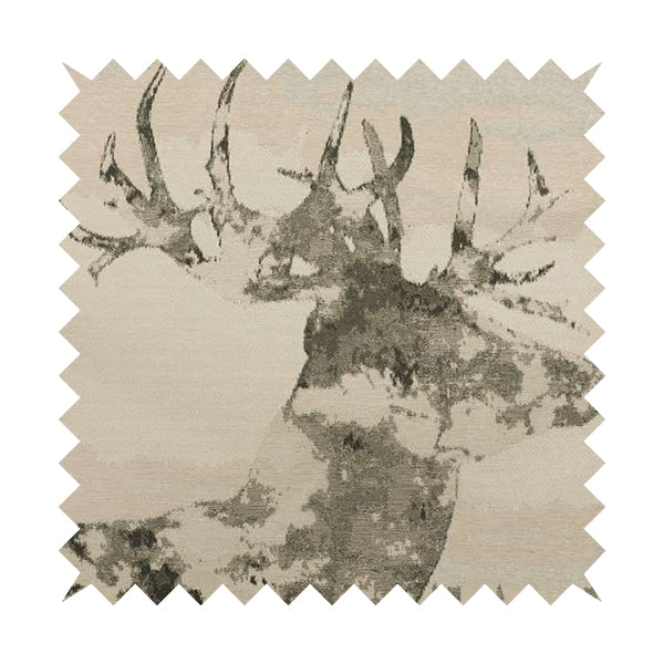 Stag Head Pattern Beige Brown Colour Soft Jacquard Woven Chenille Fabric JO-436 - Made To Measure Curtains