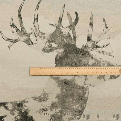 Stag Head Pattern Beige Brown Colour Soft Jacquard Woven Chenille Fabric JO-436 - Made To Measure Curtains