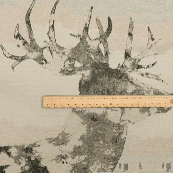 Stag Head Pattern Beige Brown Colour Soft Jacquard Woven Chenille Fabric JO-436 - Handmade Cushions