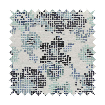 Reminiscence Floral Collection Blue Colour Geometric Pattern Chenille Upholstery Fabric JO-437 - Roman Blinds