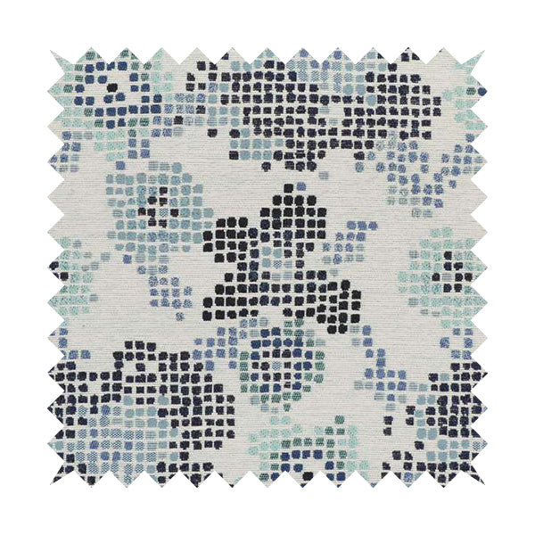 Reminiscence Floral Collection Blue Colour Geometric Pattern Chenille Upholstery Fabric JO-437