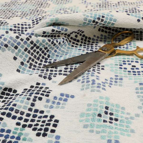 Reminiscence Floral Collection Blue Colour Geometric Pattern Chenille Upholstery Fabric JO-437 - Roman Blinds