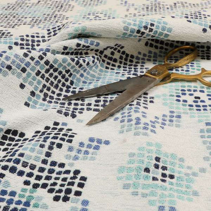 Reminiscence Floral Collection Blue Colour Geometric Pattern Chenille Upholstery Fabric JO-437