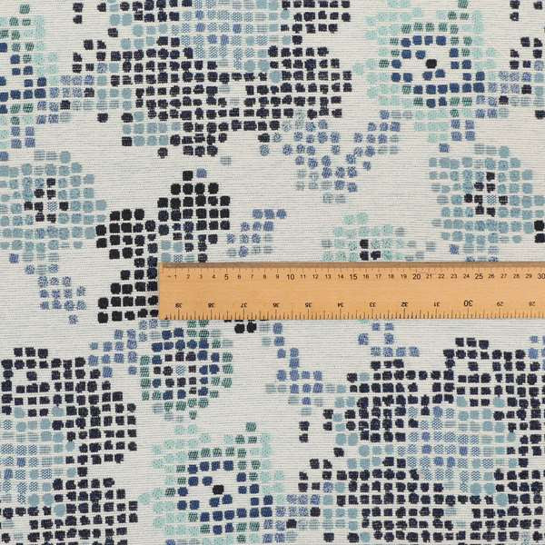 Reminiscence Floral Collection Blue Colour Geometric Pattern Chenille Upholstery Fabric JO-437 - Roman Blinds