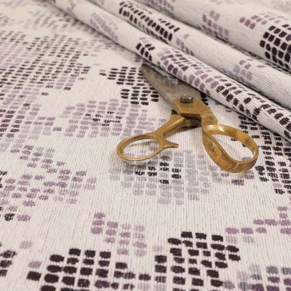 Reminiscence Floral Collection Purple Colour Geometric Pattern Chenille Upholstery Fabric JO-438 - Roman Blinds