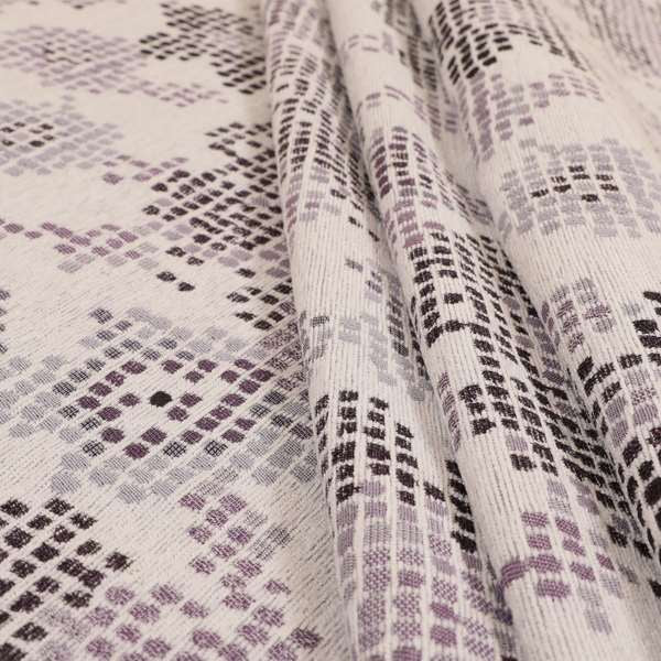 Reminiscence Floral Collection Purple Colour Geometric Pattern Chenille Upholstery Fabric JO-438 - Made To Measure Curtains