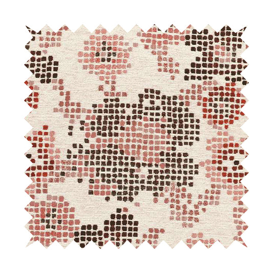 Reminiscence Floral Collection Red Colour Geometric Pattern Chenille Upholstery Fabric JO-439