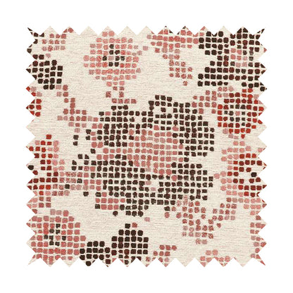 Reminiscence Floral Collection Red Colour Geometric Pattern Chenille Upholstery Fabric JO-439 - Made To Measure Curtains