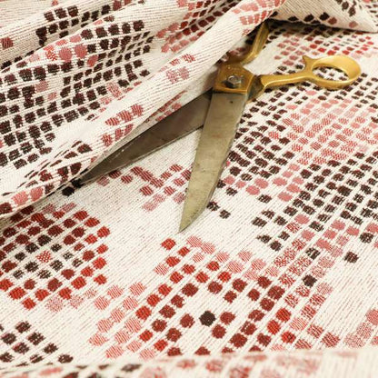 Reminiscence Floral Collection Red Colour Geometric Pattern Chenille Upholstery Fabric JO-439 - Roman Blinds