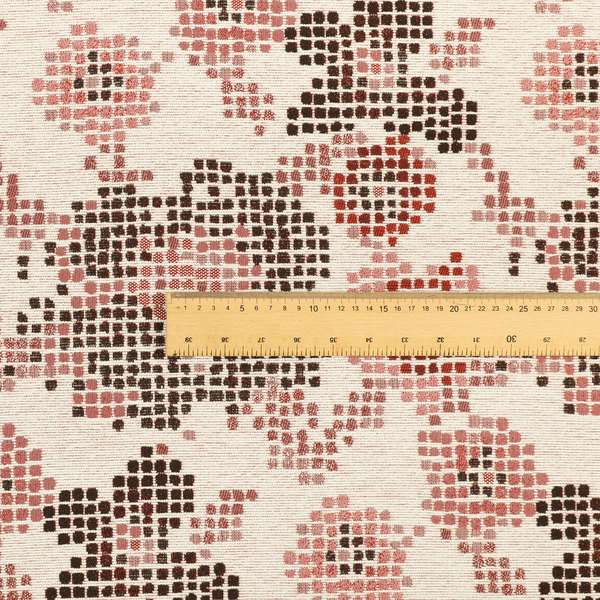 Reminiscence Floral Collection Red Colour Geometric Pattern Chenille Upholstery Fabric JO-439 - Made To Measure Curtains