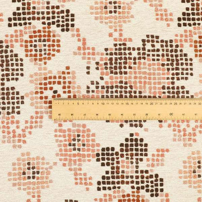 Reminiscence Floral Collection Orange Colour Geometric Pattern Chenille Upholstery Fabric JO-440 - Roman Blinds