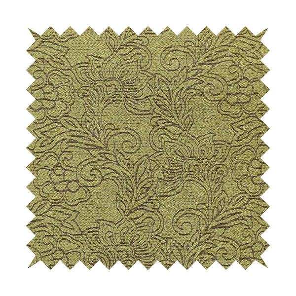 Voyage Of Floral Pattern In Green Colour Woven Soft Chenille Upholstery Fabric JO-451 - Made To Measure Curtains