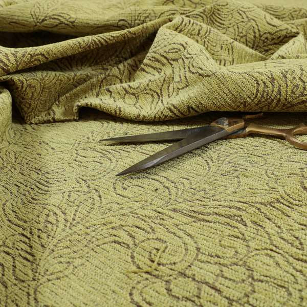 Voyage Of Floral Pattern In Green Colour Woven Soft Chenille Upholstery Fabric JO-451 - Made To Measure Curtains